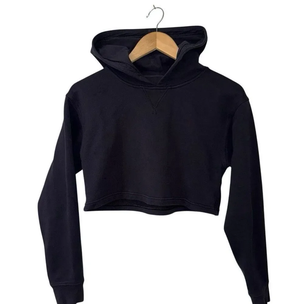 Lululemon Sweatshirt Womens 6 Black All Yours Cropped Hoodie Causal Comfort Top